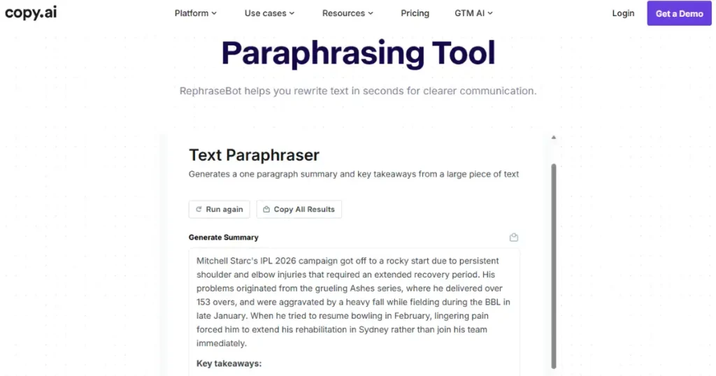 Copy.ai dashboard generating marketing content and text ideas