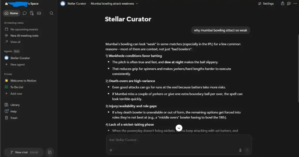 Notion AI workspace dashboard for notes and productivity tasks