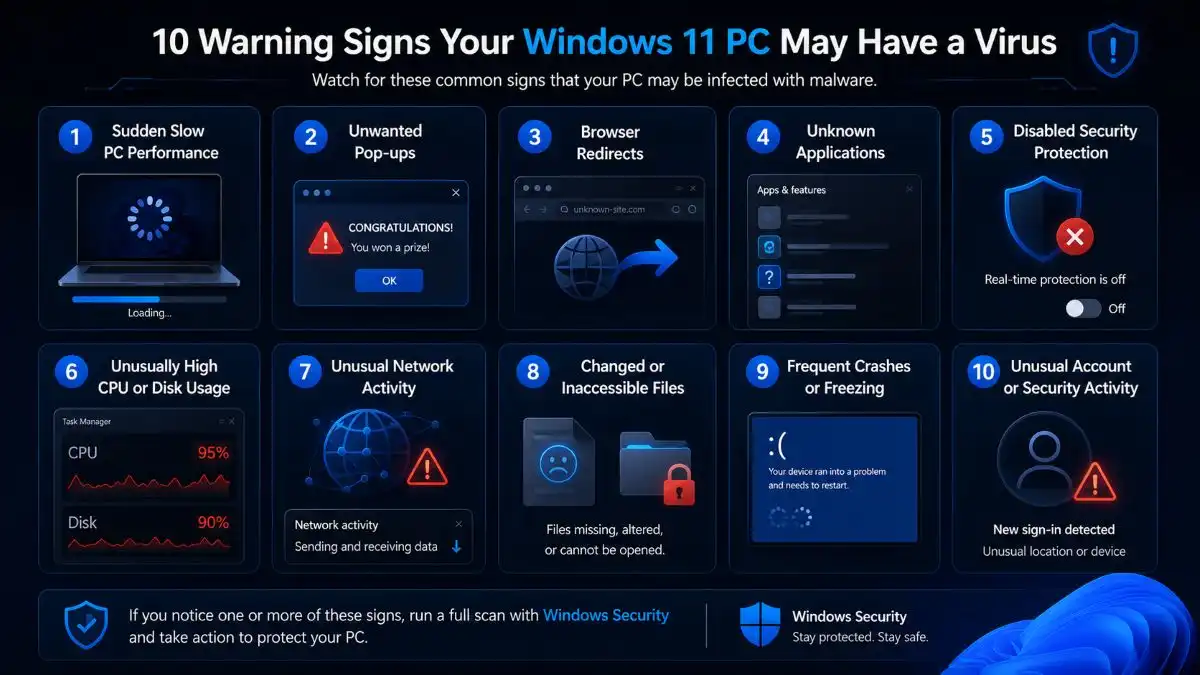 10 warning signs of a possible virus on a Windows 11 PC