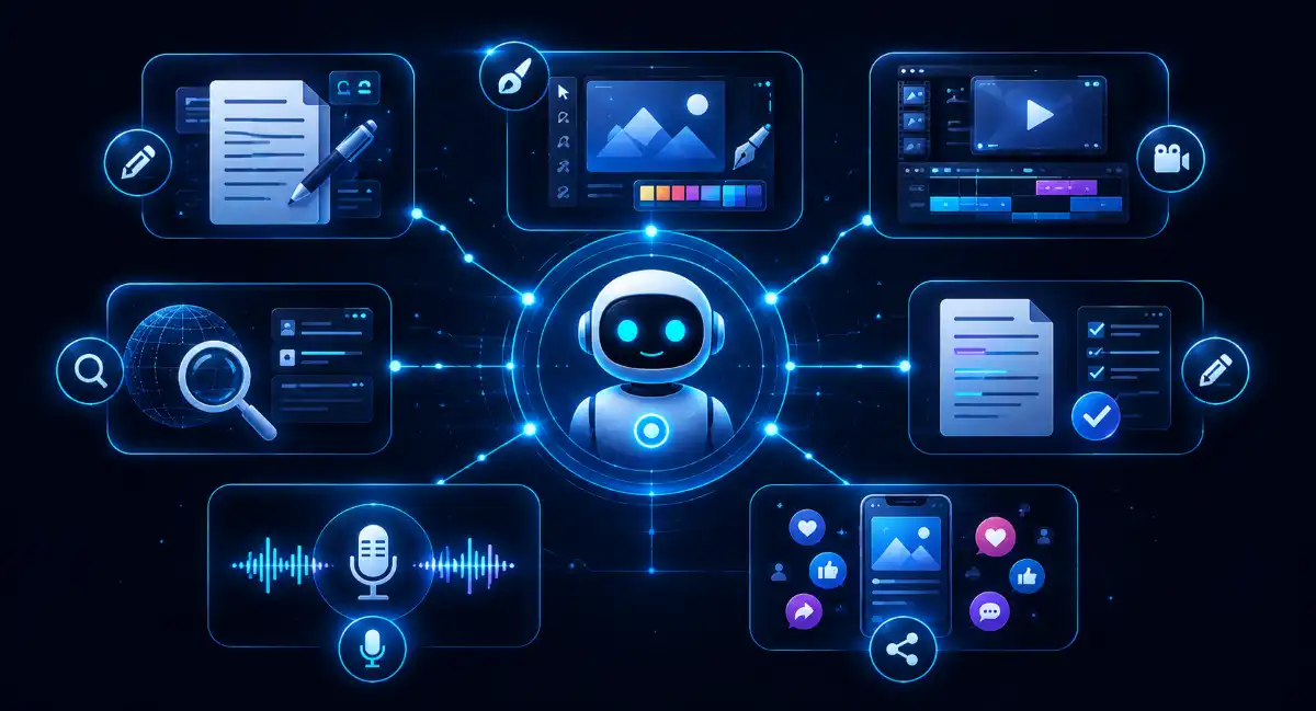 AI content creation workflow using different types of AI tools