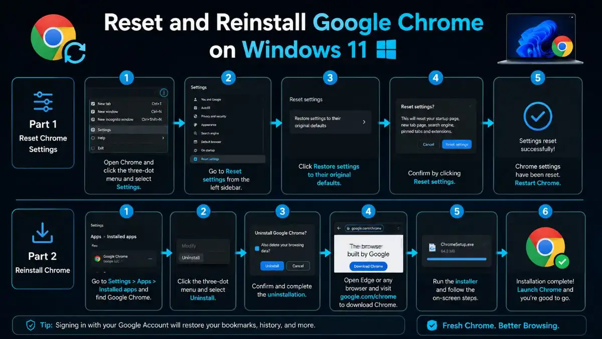 Resetting and reinstalling Google Chrome on Windows 11