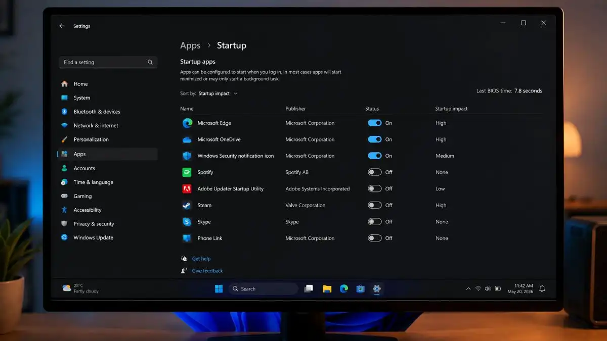 Windows 11 Startup apps settings for disabling unnecessary programs