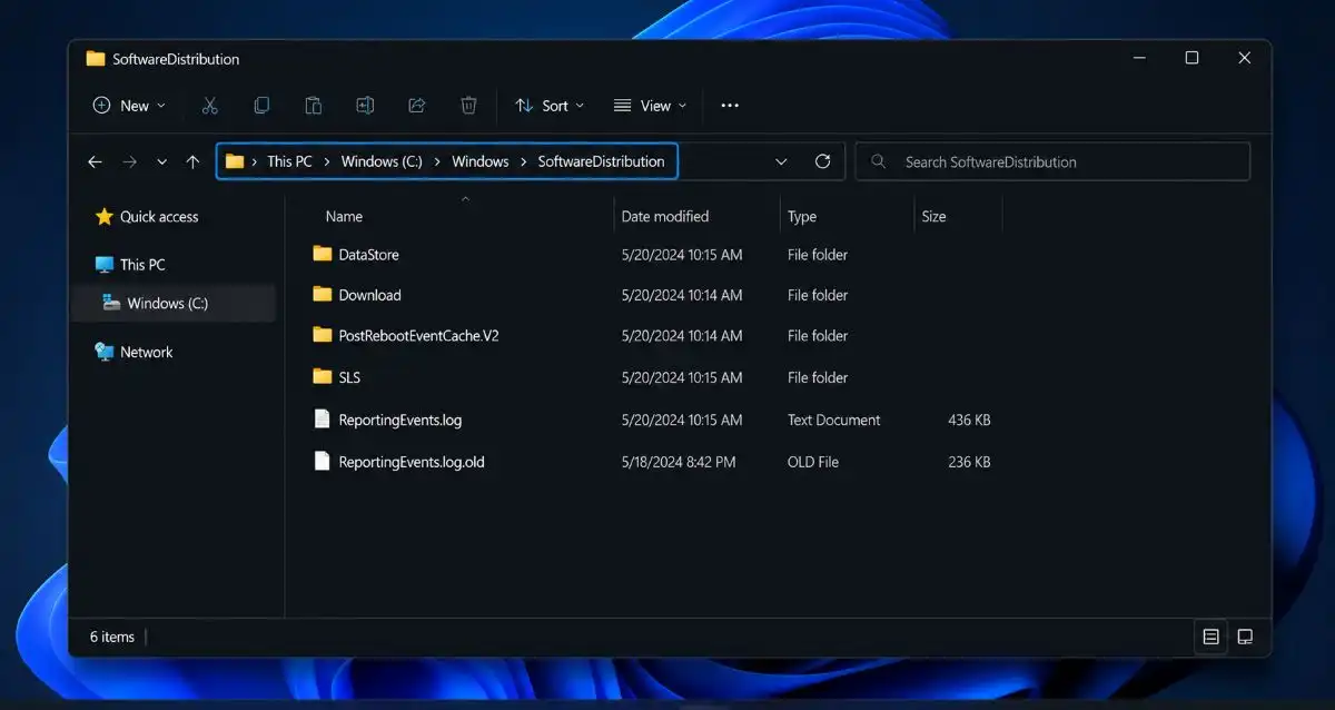 SoftwareDistribution folder used to clear the Windows Update cache