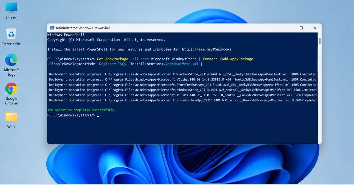 Re-register Microsoft Store using PowerShell in Windows 11