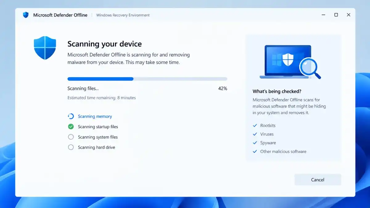 Windows 11 Microsoft Defender Offline Scan after restart