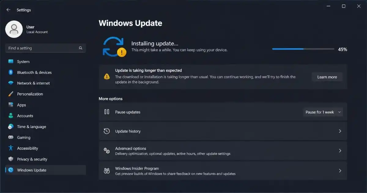 Windows 11 update stuck during the installation process