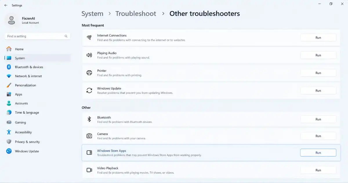 Windows Store Apps troubleshooter in Windows 11